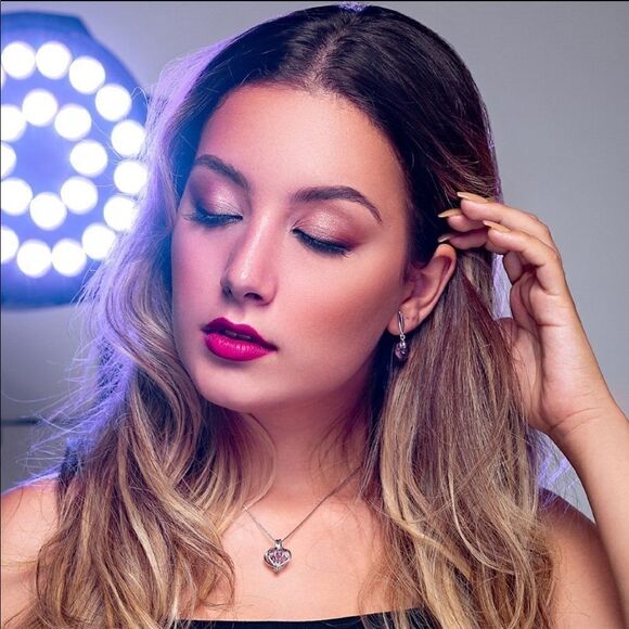 INFINITE LOVE EARRING LIGHT AMETHYST + ROSE GOLD PLATED - Picture 3 of 7